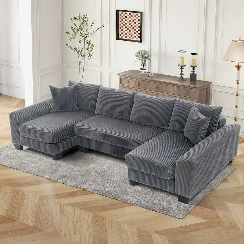 114  U Shape Corduroy Sofa Oversize Sectional Couch Upholstered Sofa Bed