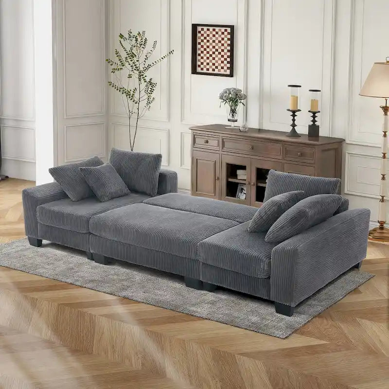 114  U Shape Corduroy Sofa Oversize Sectional Couch Upholstered Sofa Bed