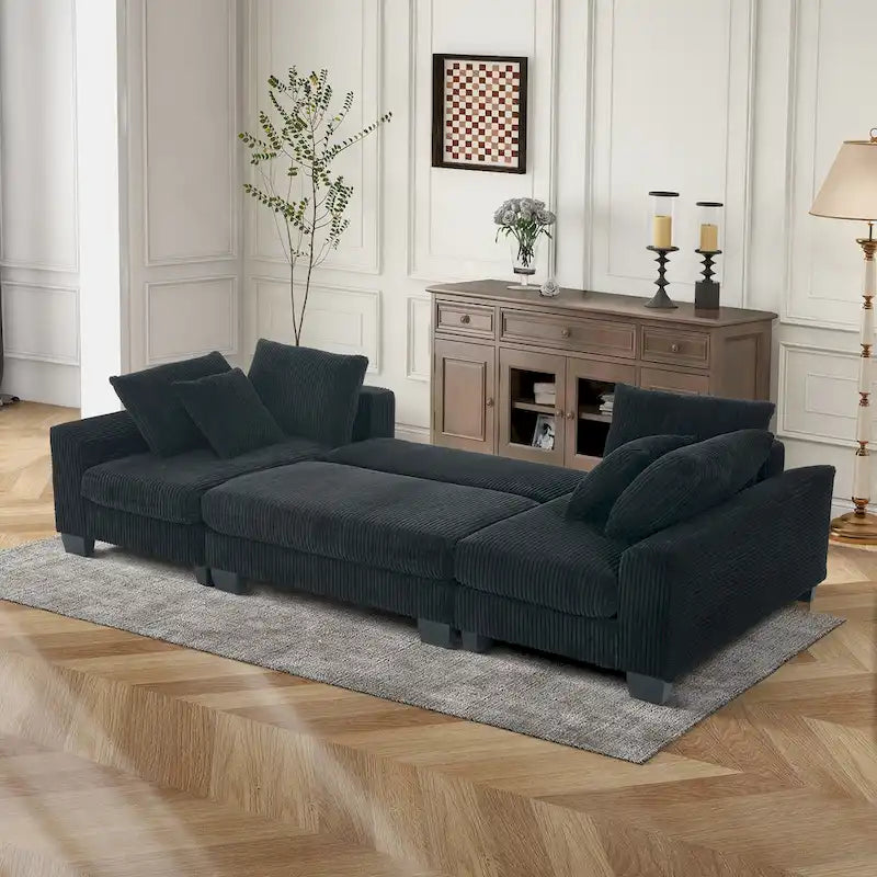 114  U Shape Corduroy Sofa Oversize Sectional Couch Upholstered Sofa Bed