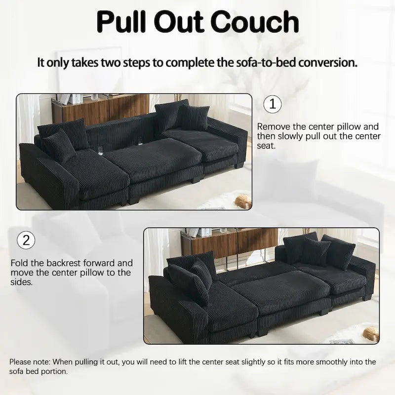 114  U Shape Corduroy Sofa Oversize Sectional Couch Upholstered Sofa Bed