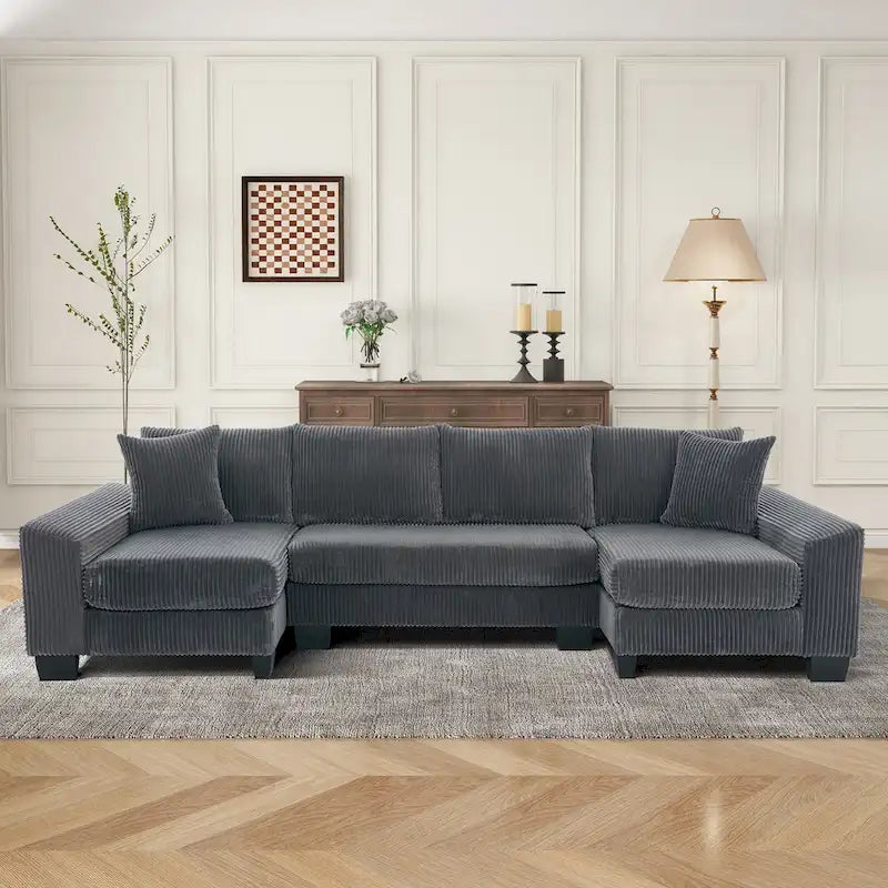 114  U Shape Corduroy Sofa Oversize Sectional Couch Upholstered Sofa Bed