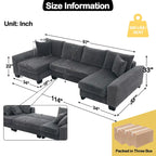114  U Shape Corduroy Sofa Oversize Sectional Couch Upholstered Sofa Bed