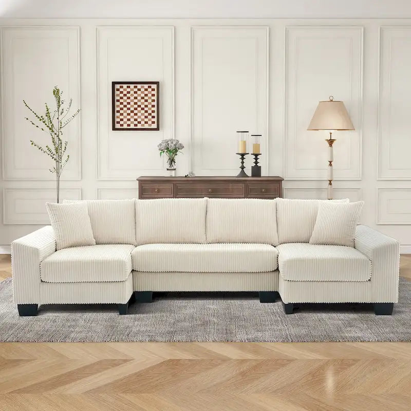 114  U Shape Corduroy Sofa Oversize Sectional Couch Upholstered Sofa Bed