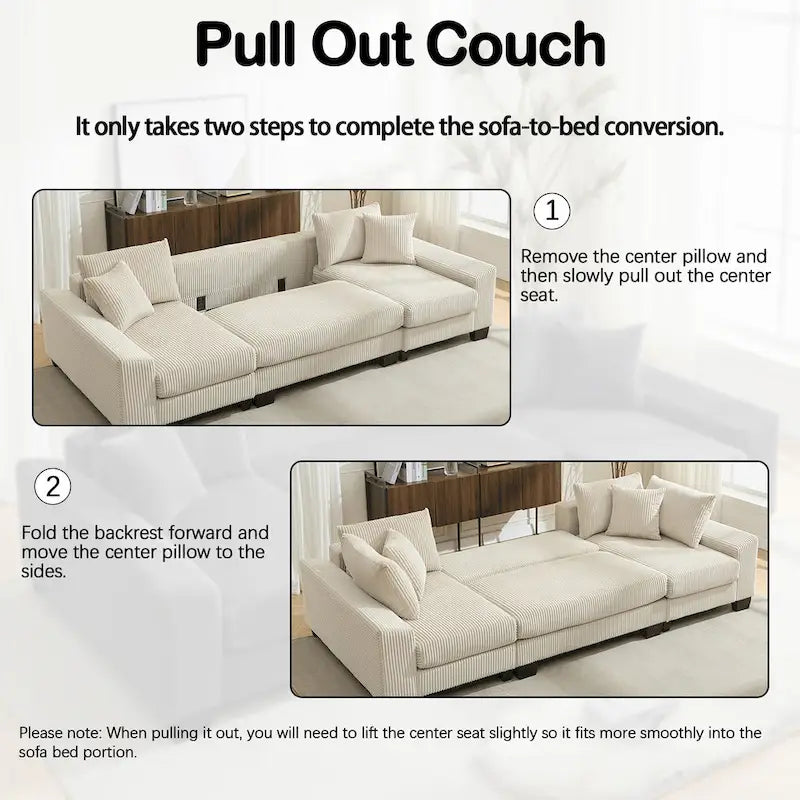 114  U Shape Corduroy Sofa Oversize Sectional Couch Upholstered Sofa Bed