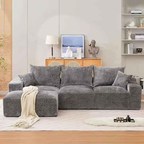 110  Oversized Modular Sectional Sofa, Modern L-Shaped Cloud Couch with Ottomans, Deep Seat Convertible Chenille Sofa