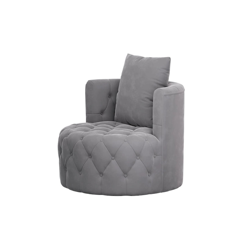 360 Degree Swivel Armchair, Modern Velvet Barrel Chair with one pillow, Oversized Round Accent Chair by Morden Fort