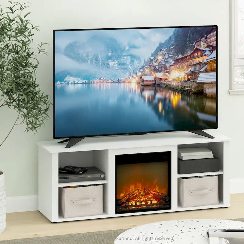 Furinno Classic 60 Inch TV Stand with Fireplace