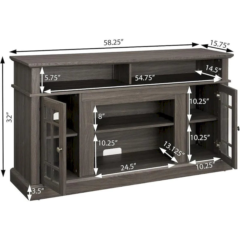 Roomfitters Classic TV Media Stand, Modern Entertainment Console, Up to 65  TV, Open & Closed Storage Space