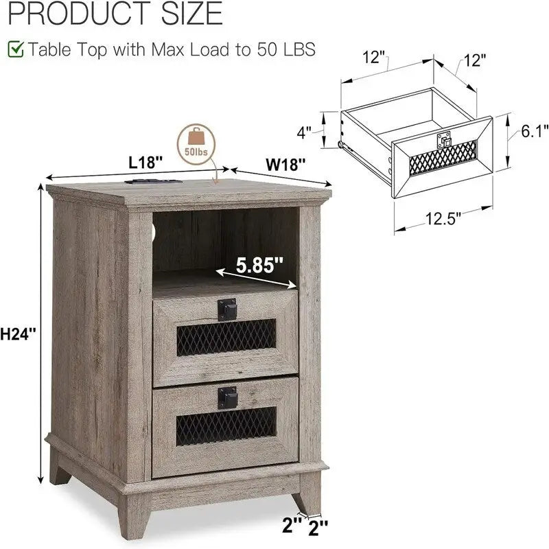 End Table with 2 Drawers - 18 D x 18 W x 24 H