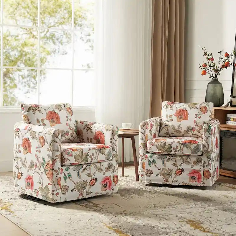 Erkenbald Modern Slipcovered Swivel Chair with Removable Cushion Set of 2 by HULALA HOME