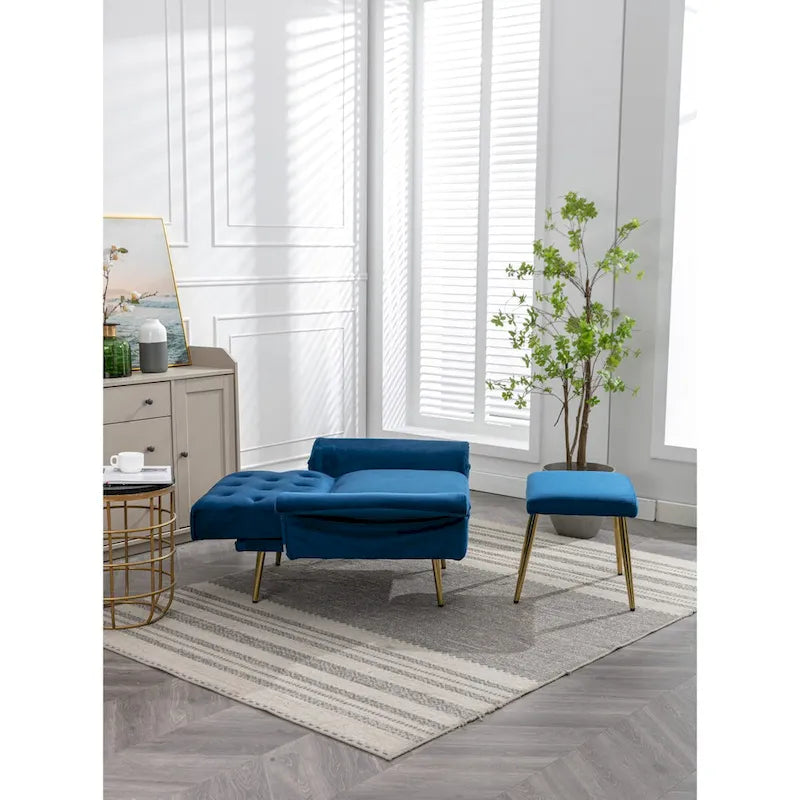 Velvet Accent Chair with Adjustable Armrests and Backrest, Button Tufted Lounge Chair, Single Recliner Armchair with Ottoman