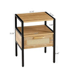 Set of 2, 15.75  Rattan End table with drawer, Modern nightstand, metal legs, side table for living room, bedroom